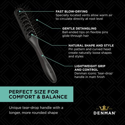 Jack Dean by Denman D200 Flexible Vent Brush for Blow Drying - Styling Hair Brush for Wet Dry Curly Thick Straight Hair - For Women and Men (Black)