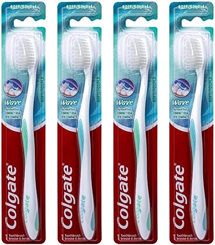 Colgate Wave Sensitive Toothbrush, Compact, Soft (Colors Vary) - Pack of 4