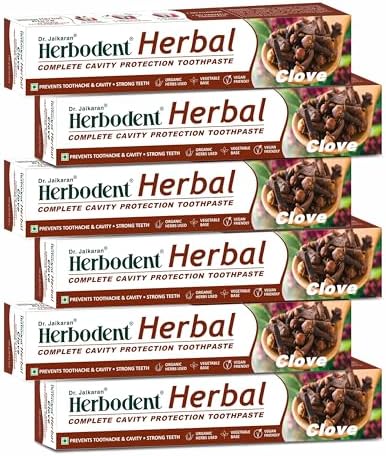 Herbodent® Herbal Clove Toothpaste - 6.53 oz Pack of 6 | Natural Herbs - Clove, Babool, Bakul and More | Daily use Toothpaste