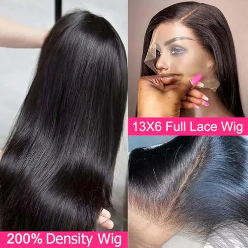 Lemoda 13x6 Full Lace Frontal Wig 200% Density Straight Lace Front Wigs Human Hair HD Transparent Lace Wig Pre Plucked 14A Brazilian Virgin Human Hair Wigs for Women 26 Inch