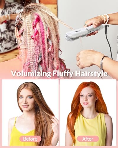 Hair Crimper for Women, Dmriektu Crimping Iron for Volumizing Fluffy Hairstyle, Crimper Hair Iron with Ceramic Hair Styling Tools for Women Girls Adjust Temp Dual Voltage Auto Off