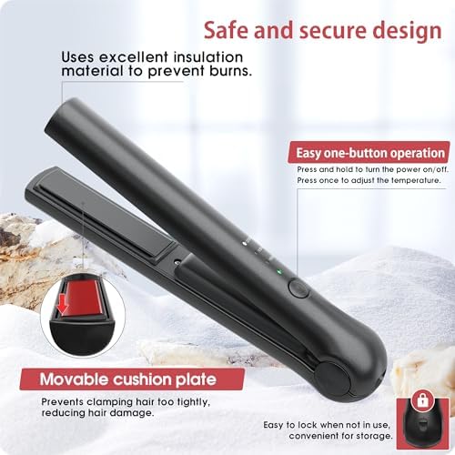 Cordless Hair Straightener Portable Travel Rechargeable Flat Iron, Fast Heating,Adjustable Temperature for Professional Straightening & Curling,Portable and Travel-Friendly (Black)