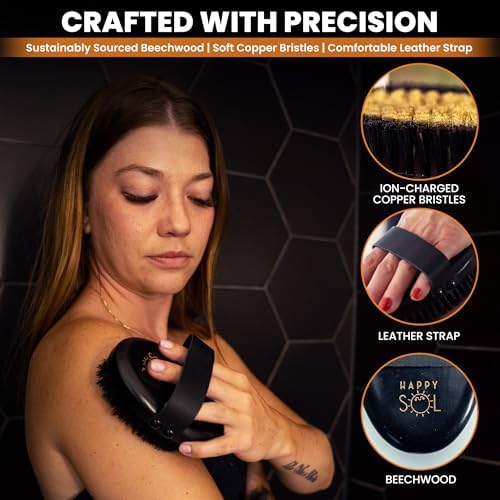 Copper Body Brush - Dry Brushing Body Brush with Ion Charged Copper Bristles, Glowing Skin, Lymphatic Drainage and Blood Circulation Improvement