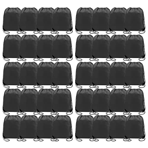 BeeGreen Black Drawstring Backpack Bulk 40 Pack Wholesale, Drawstring Bags for Christmas Party Gym Sport Trip,Cinch Sack Machine Washable, DIY String Backpack for Women and Men