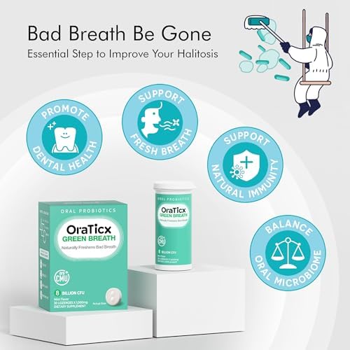 Green Breath Oral Care Probiotics, Naturally Support Freshens Bad Breath & Healthy Mouth, Dental Probiotic Supplement 8 Billion CFU, Mint Flavor 30 Lozenges 1-PK