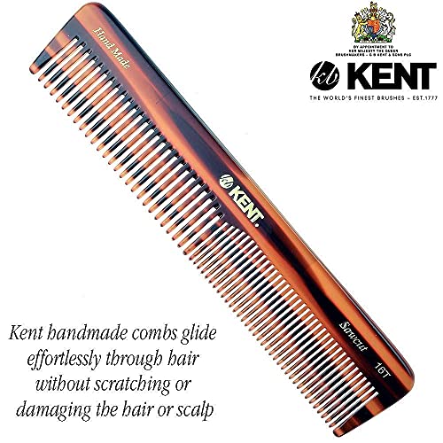 Kent 16T-16TG Fine Tooth and Wide Tooth Comb for Daily Grooming, Handmade Styling Comb for All Hair Types, Styling and Detangling Combs for Men and Women