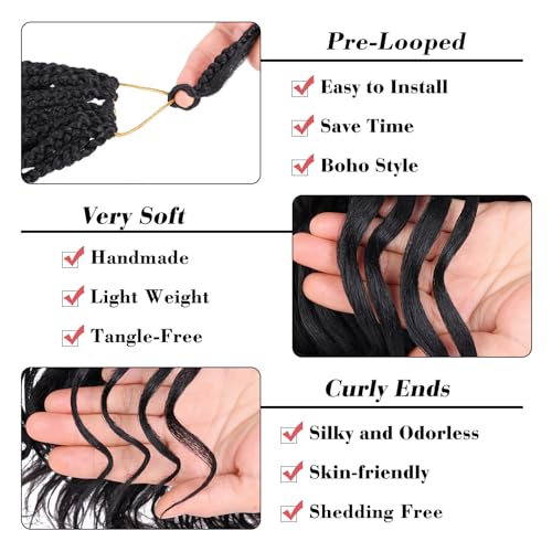 Leeven 14 Inch Pre Looped Ocean Wave Crochet Hair 8 Packs Black Short Curly Crochet Hair Boho Ocean Braids Pre Twisted Synthetic Deep Wavy Crochet Hair for Women