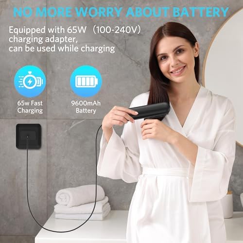 Cordless Hair Straightener Brush – Portable Ionic Hot Comb with 65W Fast Charger, Mini Travel Hair Straightening Brush for Women, Lightweight for On-The-Go Styling (Black)