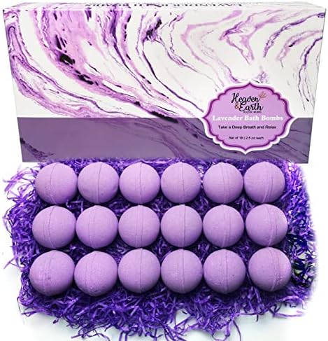 Lavender Bath Bombs Gift Set for Men and Women. 18 Lavender Bath Bombs Bulk with Essential Oils. Relaxing Bath Bombs Individually Wrapped with Organic Ingredients. Natural Bath Balls for Women & Men!