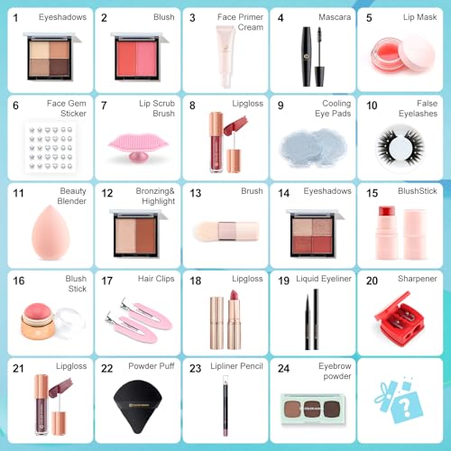 Color Nymph Makeup Advent Calendar, 24 Days Advent Calendar Valentines Day Birthday Makeup Gift Sets for Beauty Cosmetics Kit For Teens Girlfriend Daughters Surprise Holiday Gift Mint Green