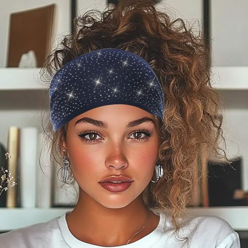 CAKURE Wide Rhinestone Headbands Sparkly African Head Wraps Bling Head Scarf Motorcycle hair accessories Women (Pack of 3)