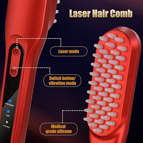 Laser Hair Growth Comb，Red Light Hair Growth Treatment for Men & Women（Red 1pcs ）