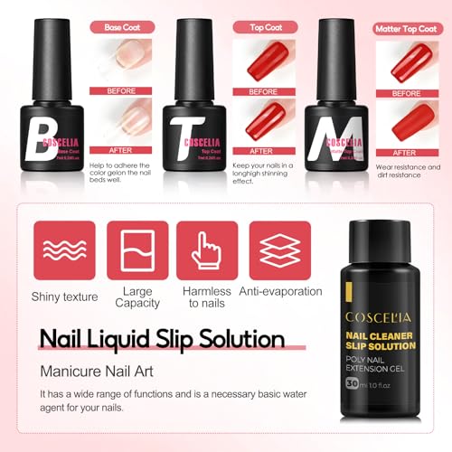 COSCELIA Poly Nail Gel Kit Starter Kit 18pcs 16ML Poly Nail Extension Gel without Lamp for Beginners with Everything Nail Thickening Solutions Matte Top Coat Summer Colors DIY Gifts for Women