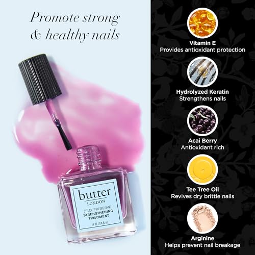 butter LONDON Nail Strengthener for Damaged Nails, Jelly Preserve - Translucent Finish Nail Polish Strengthens, Nourishes & Rejuvenates Nail Beds & Roots - Nail Care Products