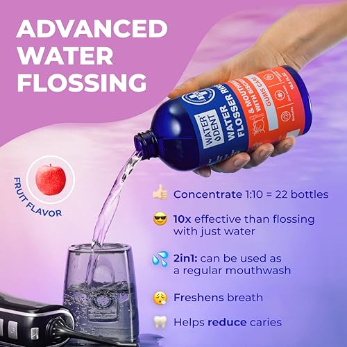 Concentrated Irrigant | Mouthwash for water flosser GUM CARE| Add to Water Flosser & Oral irrigator | Apple mint| When dilluted 16.9 fl.oz = 186 fl.oz | Alcohol Fluoride Free, Made in USA | WATER DENT