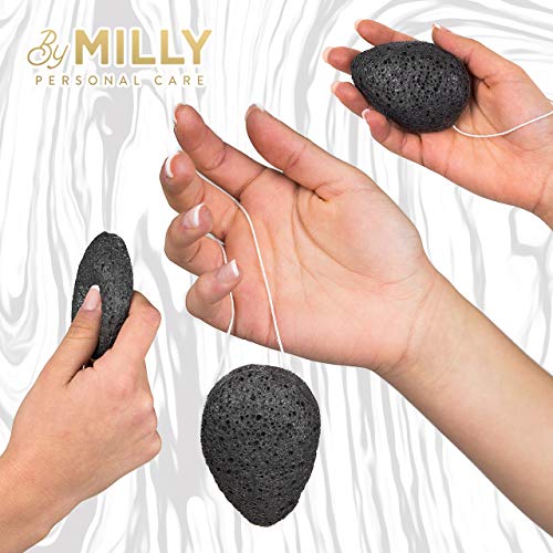 Konjac Sponge for Face | All Natural and Reusable | Konjac Facial Sponge with Activated Bamboo Charcoal | Gentle Exfoliating Sponge for Face | Cleaning for All Skin Types | Biodegradable - Black, 3pcs