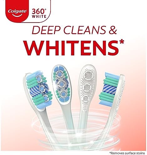 Colgate 360 Optic White Whitening Toothbrush, Adult Soft Toothbrush with Whitening Cups, Helps Whiten Teeth and Removes Odor Causing Bacteria, 4 Pack