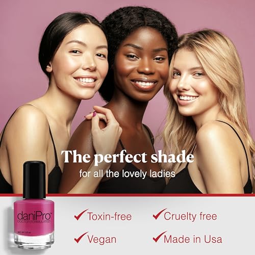 daniPro Doctor Formulated Nail Polish Lovely Lady deep pink Fingernail Polish & Toenail Polish, 0.5 oz with Undecylenic Acid, Biotin & Vitamins - Vegan Formula for Healthy Nails - Made in the USA