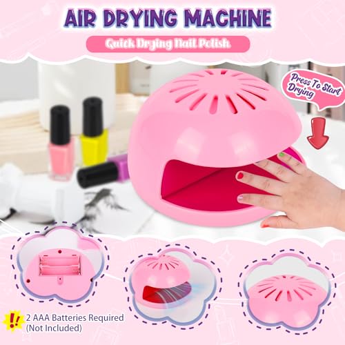 Kids Nail Polish Set for Girls, 27PCS Nail Art Kit with Nail Dryer, Non Toxic Nail Polish kit and Fake Nails for Kids, Girl Toys Age 6-8, Halloween Christmas Birthday Gifts for Girls 8-12