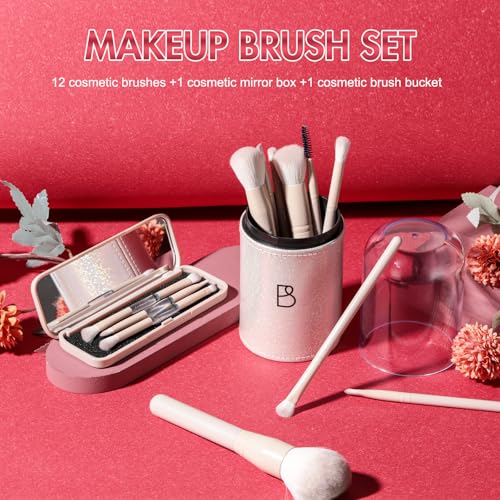 BS-MALL Makeup Brush Set Travel Mini Makeup Brushes Synthetic Kabuki Brush Set Foundation Powder Blending Concealer Eye shadows Blush Cosmetics Brushes with Organizer Holder& 3 Mini Eyeshadow Brush
