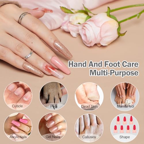 Cordless Electric Nail File Set, 10 Speeds Professional Manicure Pedicure Kit with LED Light, Portable Nail Drill for Natural & Acrylic Nails, Human & Pet Thick Toenails, w 120*Sanding Bands (White)