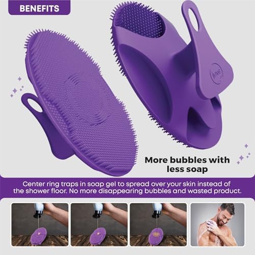 Juve Silicone Shower Scrubber- Body and Face Exfoliator for Women and Men- Exfoliating Bath Brush for Showering- Wash Away Excess Skin- Bathing Essentials Products and Accessories for Hygiene