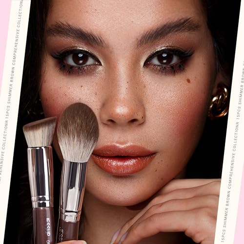 Jessup Makeup Brushes Set 15pcs Brown Make up Brushes Set Professional Premium Synthetic Foundation Eyebrow Concealer Blush Eyeshadow Contour Eyeliner Powder Blending Highlighter Brush, T498