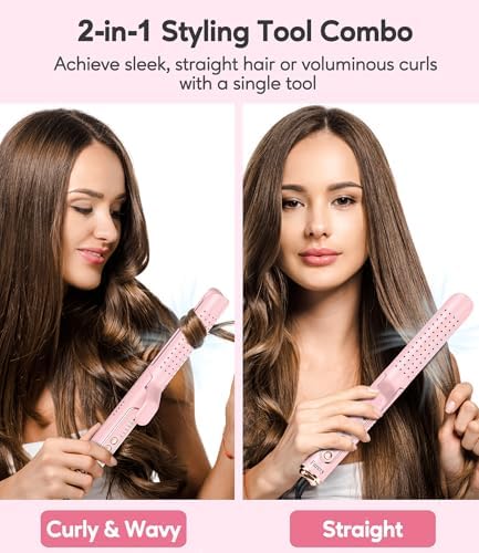 Chill Set Soft-Air Curling Iron: Gentle Soft Air for Quick Styling & Long-Lasting Curls, Lock in Style with Cooling Air Vents, 2-in-1 Hair Straightener & Curler with Upgraded Long Barrel, Pink