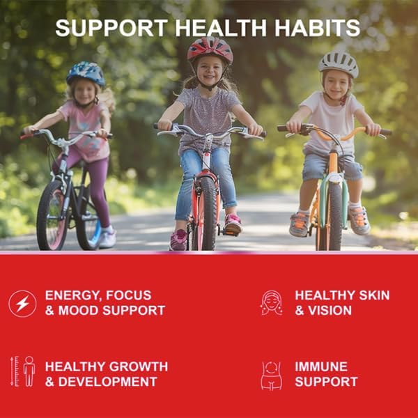 Kids Multivitamin Gummies (90 Count) | Kids Vitamins Gummies | Immune & Growth Support | Sugar & Gluten Free | Cherry, Strewberry & Orange Flavour Gummies | 1 Month Supply