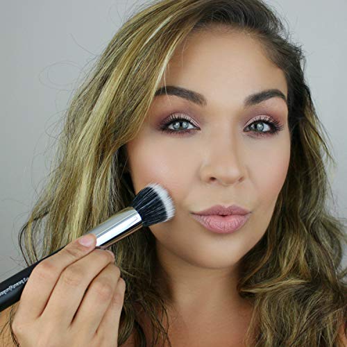 Large Stippling Foundation Makeup Brush – Beauty Junkees Flat Top Duo Fiber Synthetic Stipple Make Up Brushes, Sheer Flawless Blending Liquid, Cream, Powder Cosmetics, Vegan, Cruelty Free