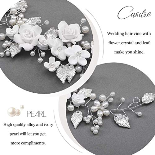 CASDRE Flower Bride Wedding Hair Vine Pearl Bridal Headpiece Leaf Hair Accessories Hair Piece for Women and Girls (A Silver)
