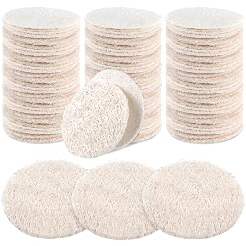 Bokon 100 Pcs Loofah Exfoliating Face Pads 2.36 Inches Round Natural Loofah Sponge Loofah Body Face Scrubber Remove Dead Skin Facial Loofah Pad Bulk for Bath Shower Spa Skin Scrub Cleaning Women Men