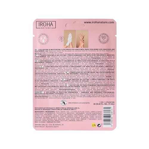IROHA NATURE Anti-Aging Hand Mask Gloves | 4 Pairs | Triple Hyaluronic Acid, Bakuchiol & Niacinamide | Reduces Wrinkles & Dark Spots | Vegan & Cruelty-Free | 93% Natural Ingredients