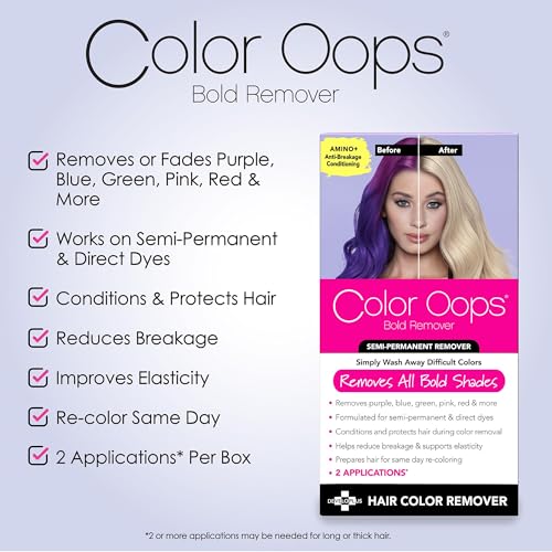 Color Oops Bold Remover, 2 Applications, Hair Dye Remover Safely Removes Direct Dyes and Semi Permanent Hair Color, Recolor The Same Day, Vegan & Cruelty Free