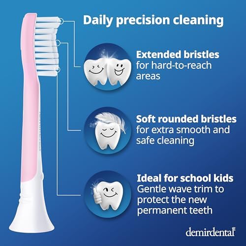 Kids Toothbrush Heads Compatible with Philips Sonicare Kids Toothbrush Heads - Replacement Heads Sensitive - Brush Heads from Ages 7 to 10 - Pink - Replaces HX6048-8 Pack