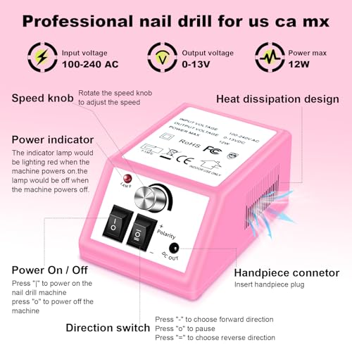 LAVAED Professional Nail Drill Electric Nail File Kit, Nail Filer Electric with 156pcs Sanding Bands and Nail Dril Bits for Acrylic, Gel Nail Manicure and Pedicure, Pink