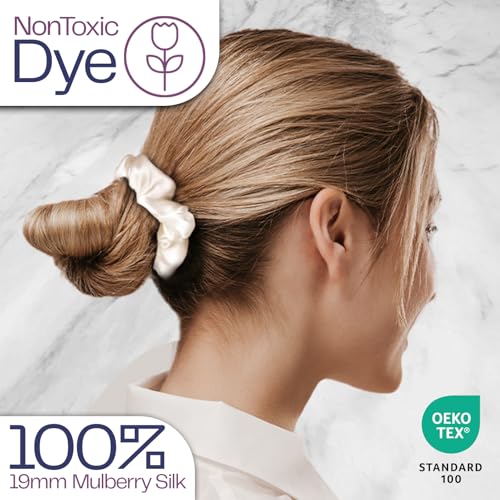 Celestial Silk Mulberry Silk Scrunchies for Hair (Charcoal, Pink, Ivory)
