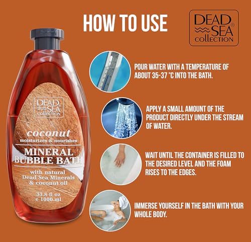 Dead Sea Collection Bubble Bath for Women and Men - with Coconut Oil and Pure Minerals - Nourishing and Moisturizing Skin - 33.8 Fl. Oz