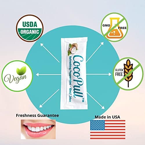 CocoPull - Organic Oil Pulling 14 Packets/Sachets with Coconut and Peppermint Oil for Healthy Teeth, Gums, Bad Breath Remedy. Natural Teeth Whitening.