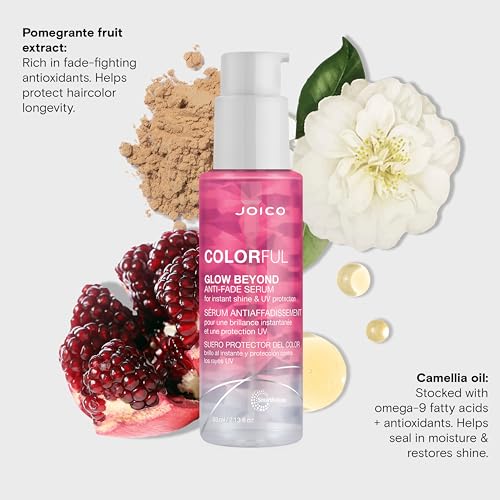 Joico Colorful Glow Beyond Anti-Fade Serum | For Color-Treated Hair | Preserve Hair Color | Prevent Fading | Boost Vibrancy & Softness | With Camellia Oil & Pomegranate Fruit Extract | 2.13 Fl Oz