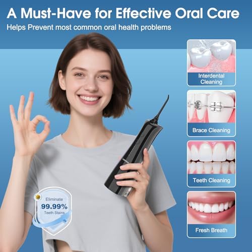 Leominor Water Dental Flosser - 5 Modes Cordless Portable Oral Irrigator, IPX7 Waterproof, Rechargeable Teeth Cleaner Upgrade Datchable Tank Professional Flossing Cleaning Pick for Home Travel (Black)