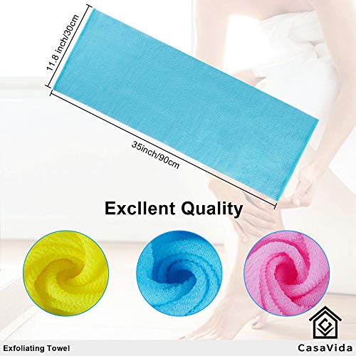 CasaVida Exfoliating Washcloth Back Scrubber for Shower Exfoliating Body Scrubber Japanese Beauty African Net Sponge Bath Korean Loofah Towel Wash Cloth Body Scrub 3 Pack (Navy-Blue x 3)