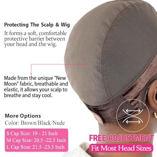 Labhairs Wig Cap with Grip Band for Keeping Wigs in Place, More Full Cap-wide Transparent Lace for Lace Front Wigs - Brown/Black/Nude Non Slip Cap Make Your Wig Be Glueless (Brown-M)