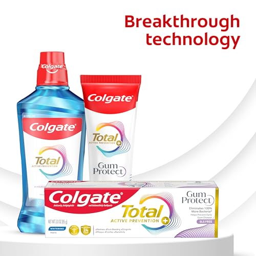 Colgate Total Active Prevention Gum Protect Whitening Toothpaste, Toothpaste for Inflammation, Redness, Bleeding, Irritation, and Sensitivity, SLS Free, 3 Pack, 3.0 oz