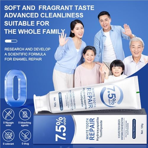 7.5% Hydroxyapatite Toothpaste for Enamel Protection, Fluoride-Free Formula with Gentle Mint, for Sensitive Teeth, Daily Protection, Long-Lasting Fresh Breath, 4.23 Oz (2)