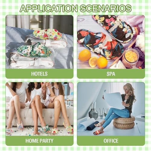 Chuarry 5 Pairs Floral Cotton House Slippers for Women, Soft Open Toe Indoor Spa Slippers for Guests Non Slip Washable Comfortable Portable Shoes for Hotel Travel Bedroom Airplane Party