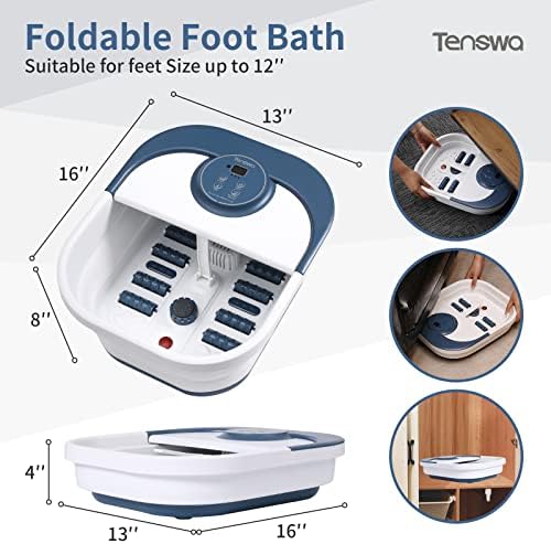 Collapsible Foot Spa Bath Massager with Heat, Bubbles, Pedicure Foot Spa with 8 Rollers, Tub for Stress Relief, Soaker with Mini Acupressure Massage Points & Temperature Control