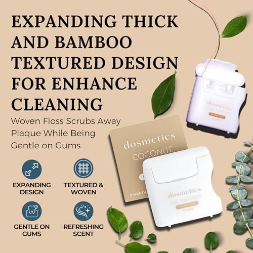 Coconut Oil Infused Thick Dental Floss 5 Pack, Coconut Mint Expanding Dental Floss, Oral Care Stretchable Floss, Tooth Floss for Plaque Removal and Gum Protection, 32 Yards x 5 Flossers