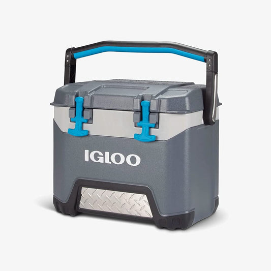 Igloo BMX 25 Quart Cooler with Cool Riser Technology, Fish Ruler, and Tie-Down Points - 11.29 Pounds - Carbonite Gray and Blue