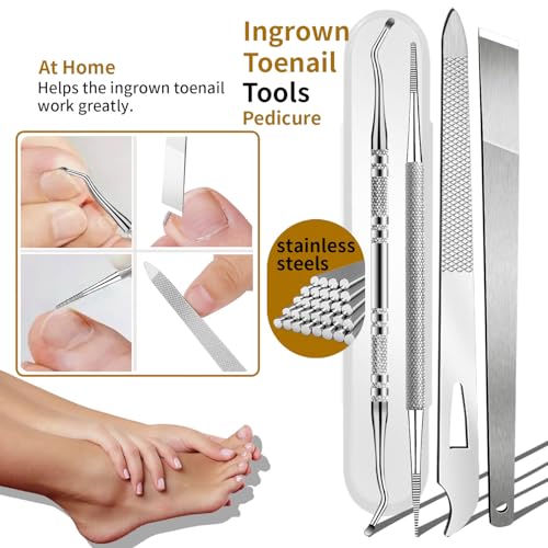 Ingrown Toenail Removal Kit, 6PCS Stainless Steel Toe Nail Kit, Straight Edge Oblique and Curved Slanted Nail Clippers Cutters for Ingrown Nails, Professional Pedicure Tool at Home